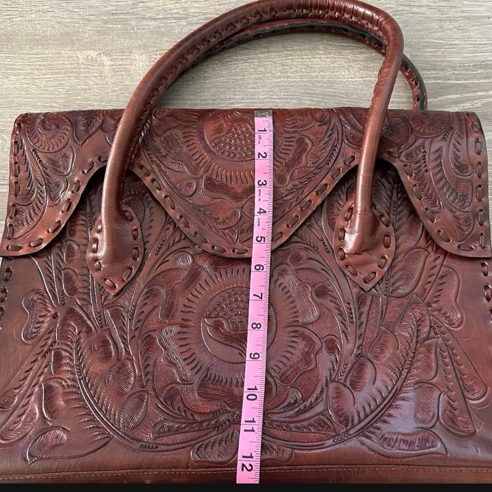 Large Top Handle Messenger Satchel Handtooled Leather Bag - Picture 2 of 12